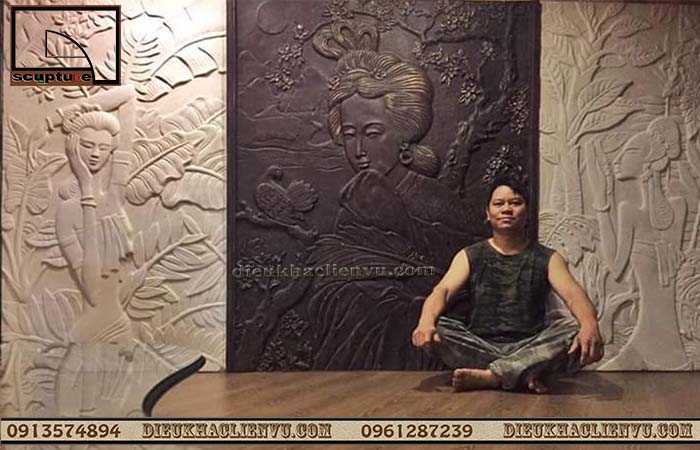 Phù điêu cô gái Nhật trang trí sân vườn tiểu cảnh